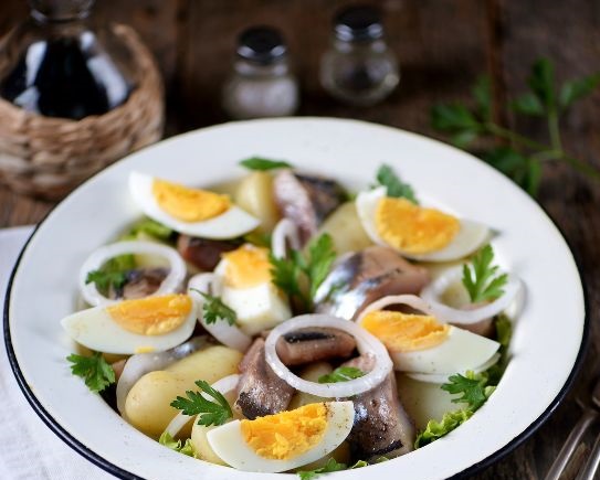 Herring, potato, egg and onion salad