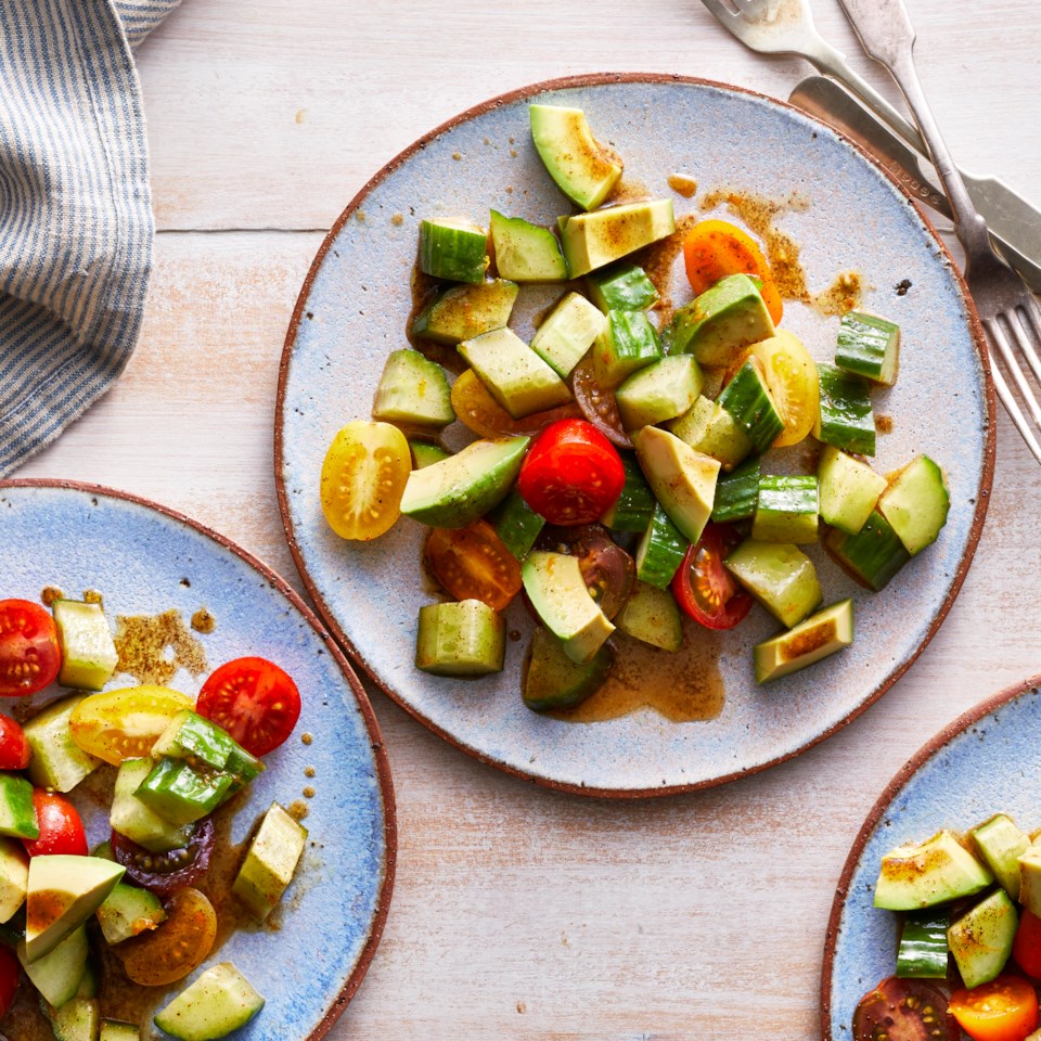 Avocado salad with cucumber and tomato