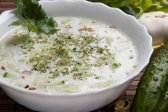 Okroshka on yogurt in azerbaijani
