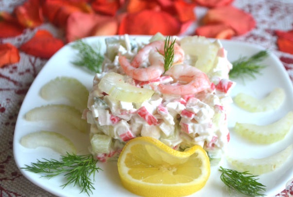 Crab salad with shrimps and celery