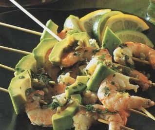 Mexican shrimp and avocado kebabs