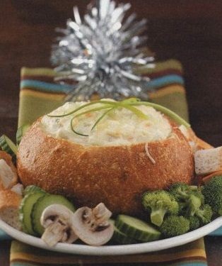 Seafood baked with cheese in bread