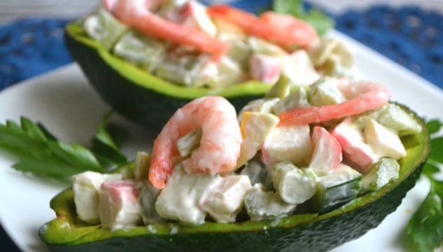 Avocado, cucumber, celery and crab meat salad