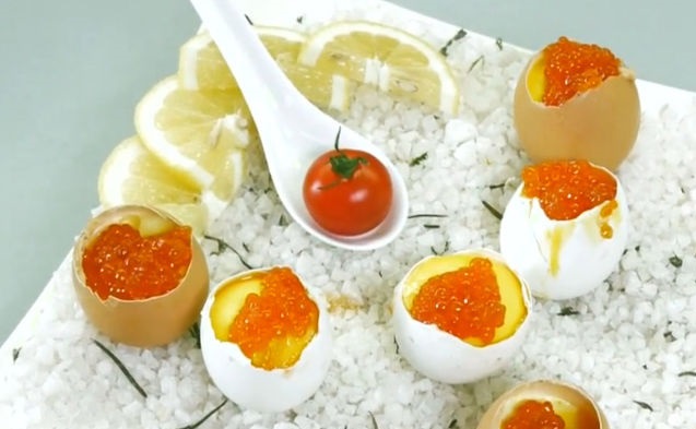Eggs stuffed with salmon and white fish