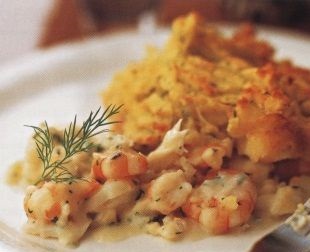 Seafood baked with potatoes