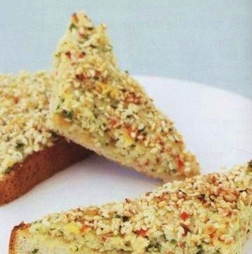 Hot sandwiches with shrimps and sesame seeds