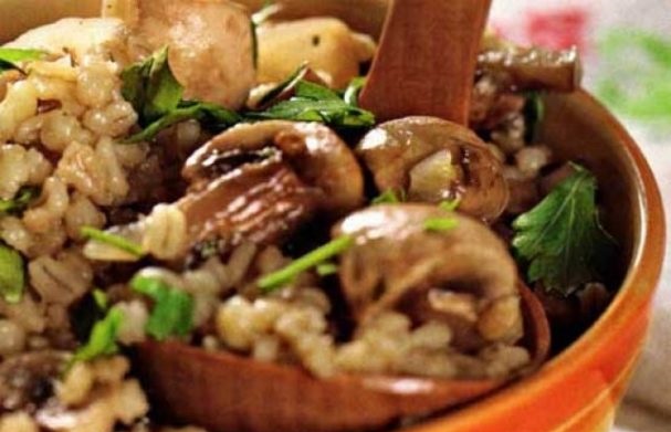 Best Barley with mushrooms in a pot