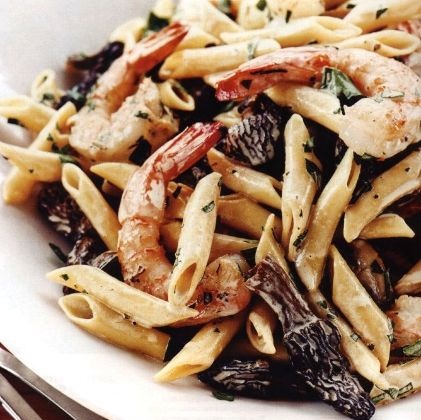 Pasta with mushrooms and shrimps