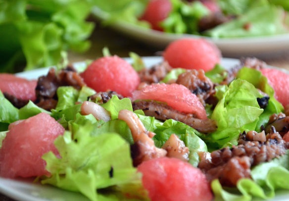 Seafood salad with watermelon