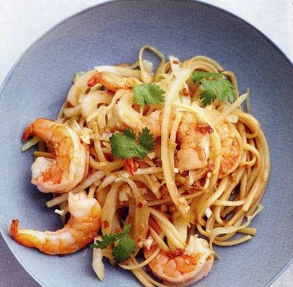 Noodles with shrimps and cabbage