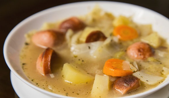 Soup with cabbage, sausages and potatoes