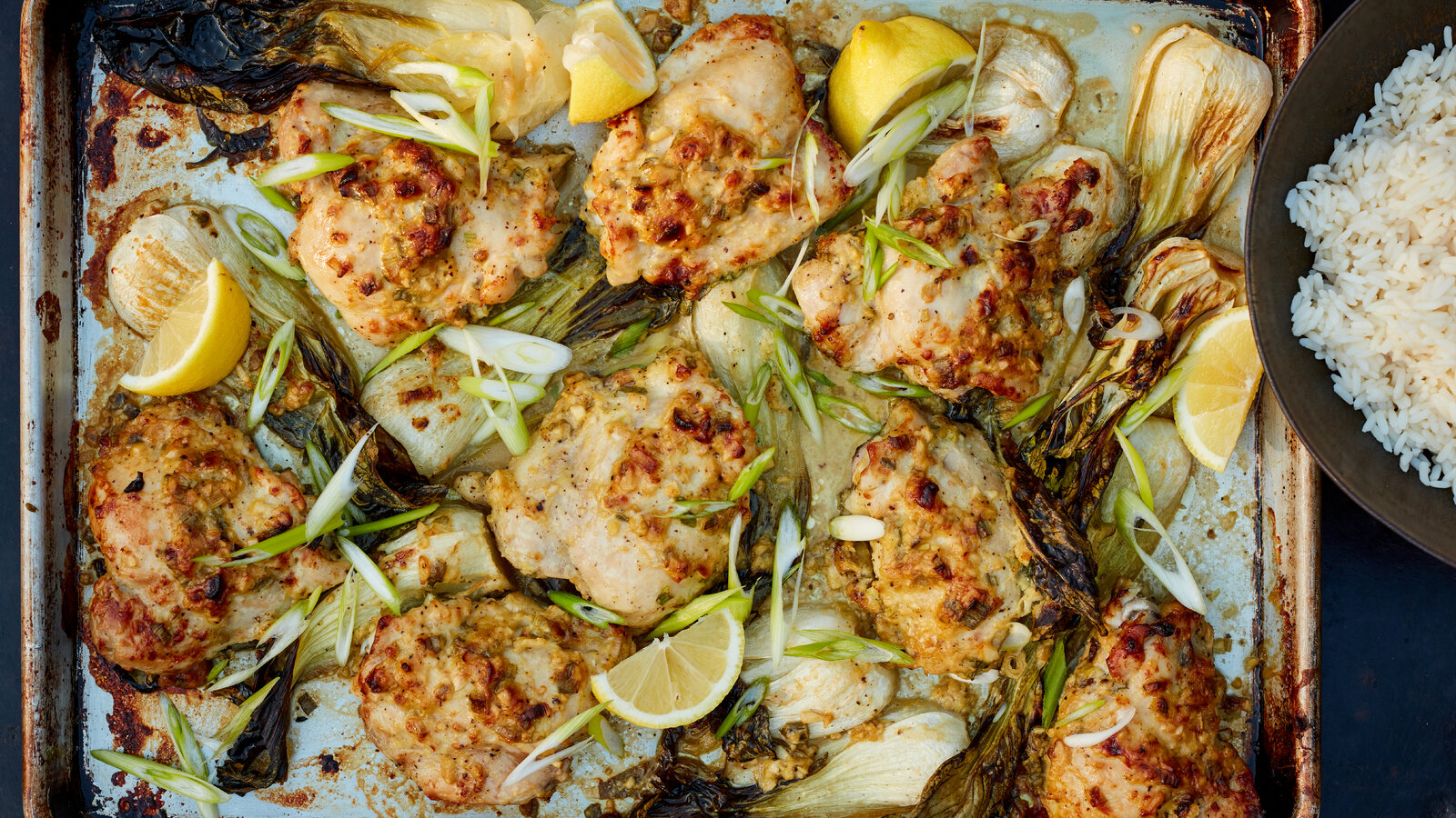 Sheet-Pan Scallion Chicken With Bok Choy