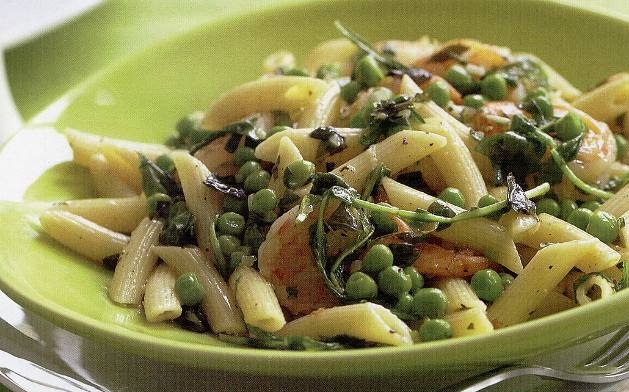 Best Pasta with shrimps, green peas and basil
