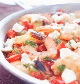 Shrimps with tomatoes and feta