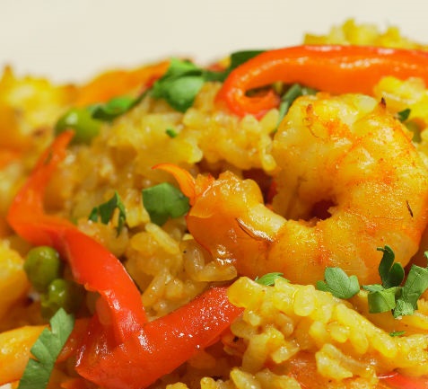 Paella with shrimps