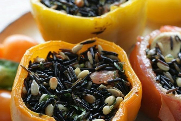Vegetables stuffed with pine nuts and wild rice