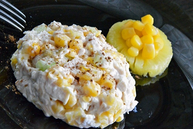 Chicken, rice, cheese and pineapple salad