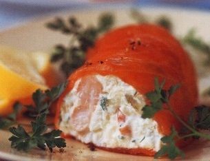 Cheese mousse with fish and shrimps
