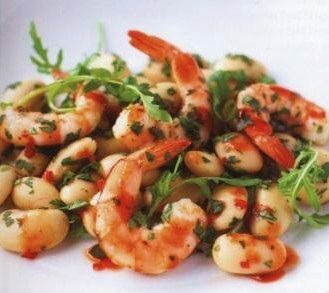 Spicy shrimp with beans and lime