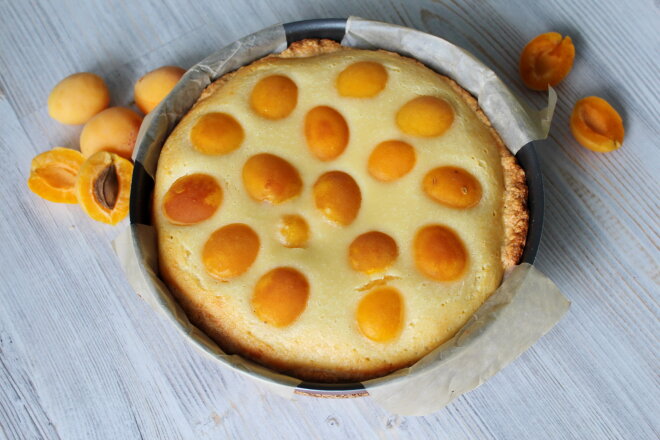 Sand Cake With Apricots In Curd-Sour Cream Filling
