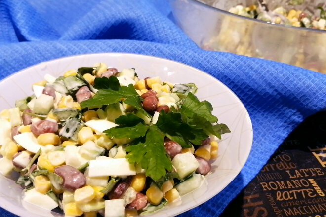 Salad With Red Canned Beans And Corn