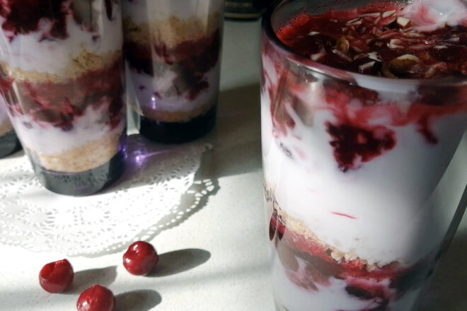 Biscuit, Yoghurt And Cherry Trifle