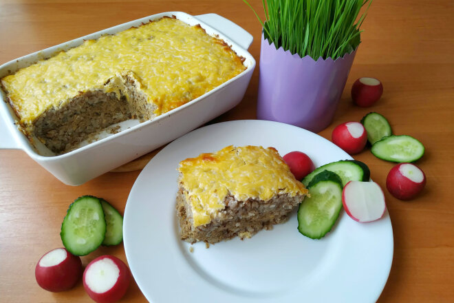 Buckwheat Casserole With Chicken Liver, Cheese And Vegetables