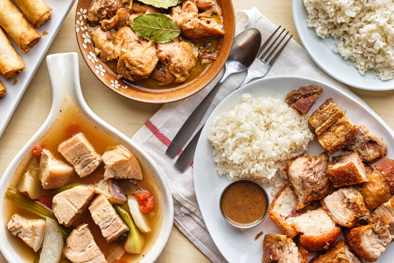 Can you tell me about the use of rice, coconut, and tropical fruits in Filipino cooking?
